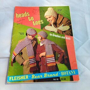Fleisher Heads To Toes Crochet Knit Pattern Booklet 1970s Hat Beret BOOT SANDALS